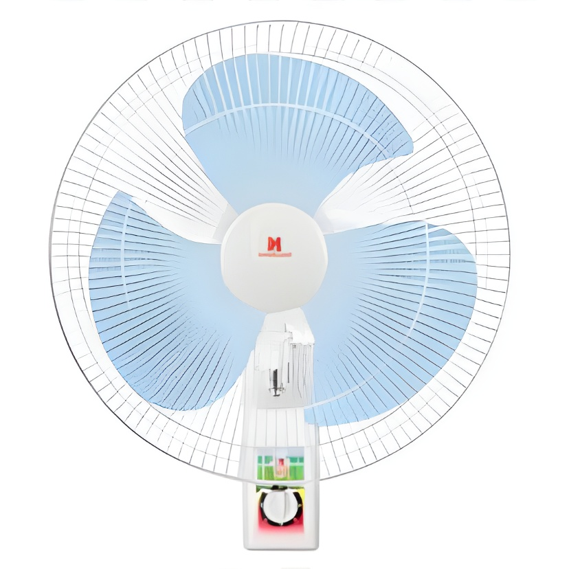 Standard 16 Inches Wall Fan 220V white wall mounted fan with three blue blades protective grill and control knob