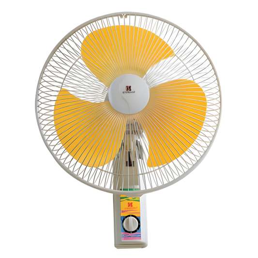 Standard 16 Inches Wall Fan 220V yellow three blade wall mounted fan with white grill and speed dial control