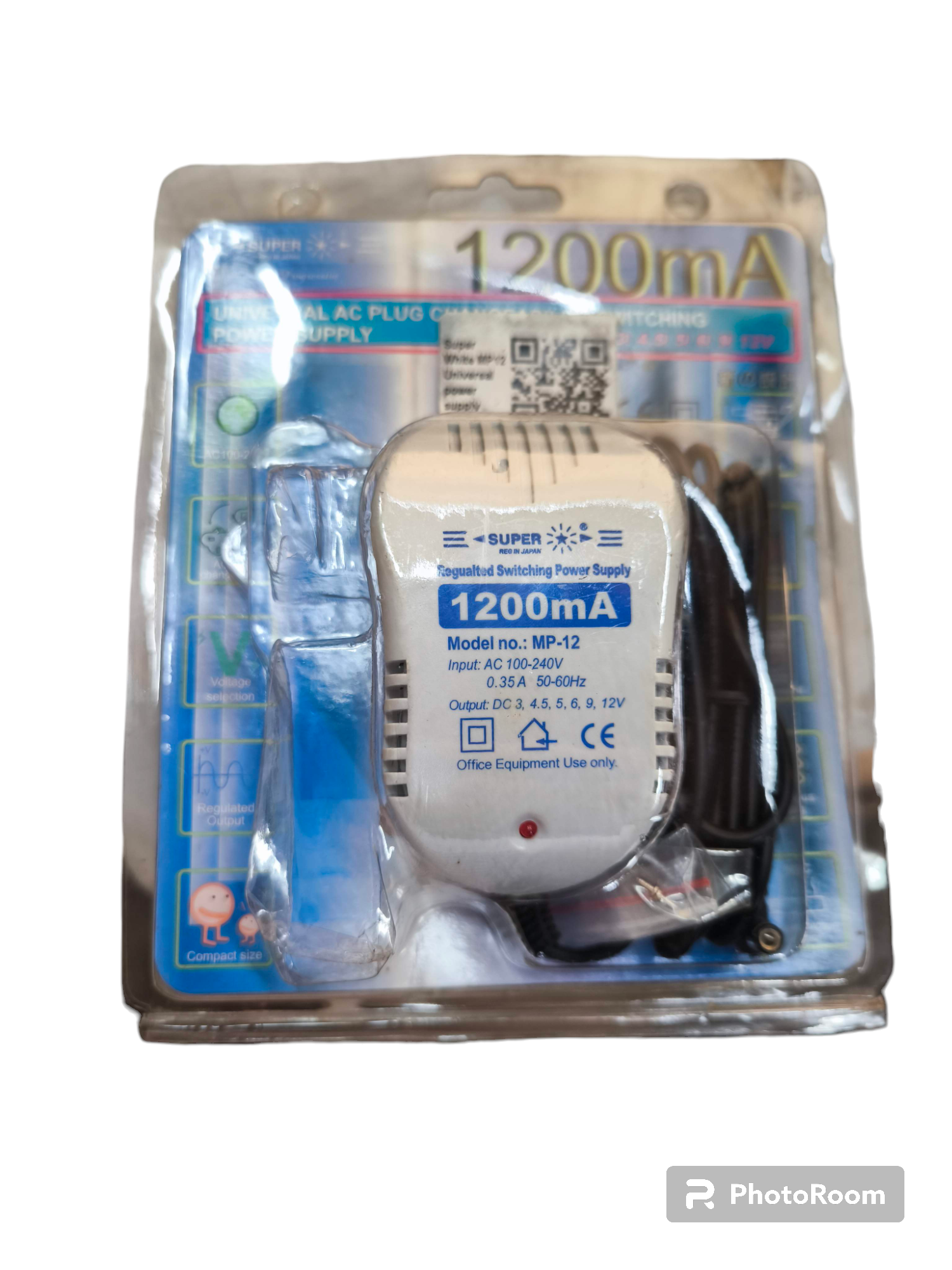Universal Adaptor 1200mA Output 3V packaged with cables for electronic device power supply