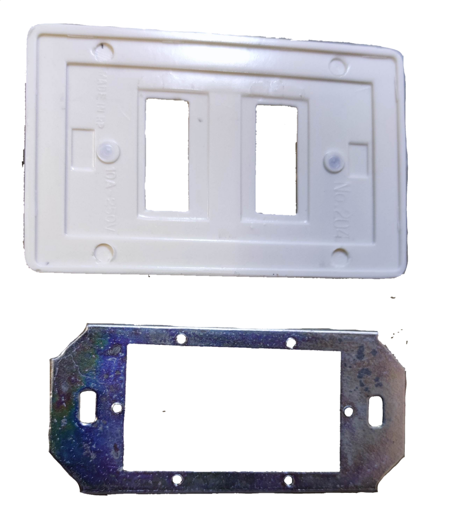 Surer 2 Gang Plate white plastic switch cover with metal mounting frame for power points