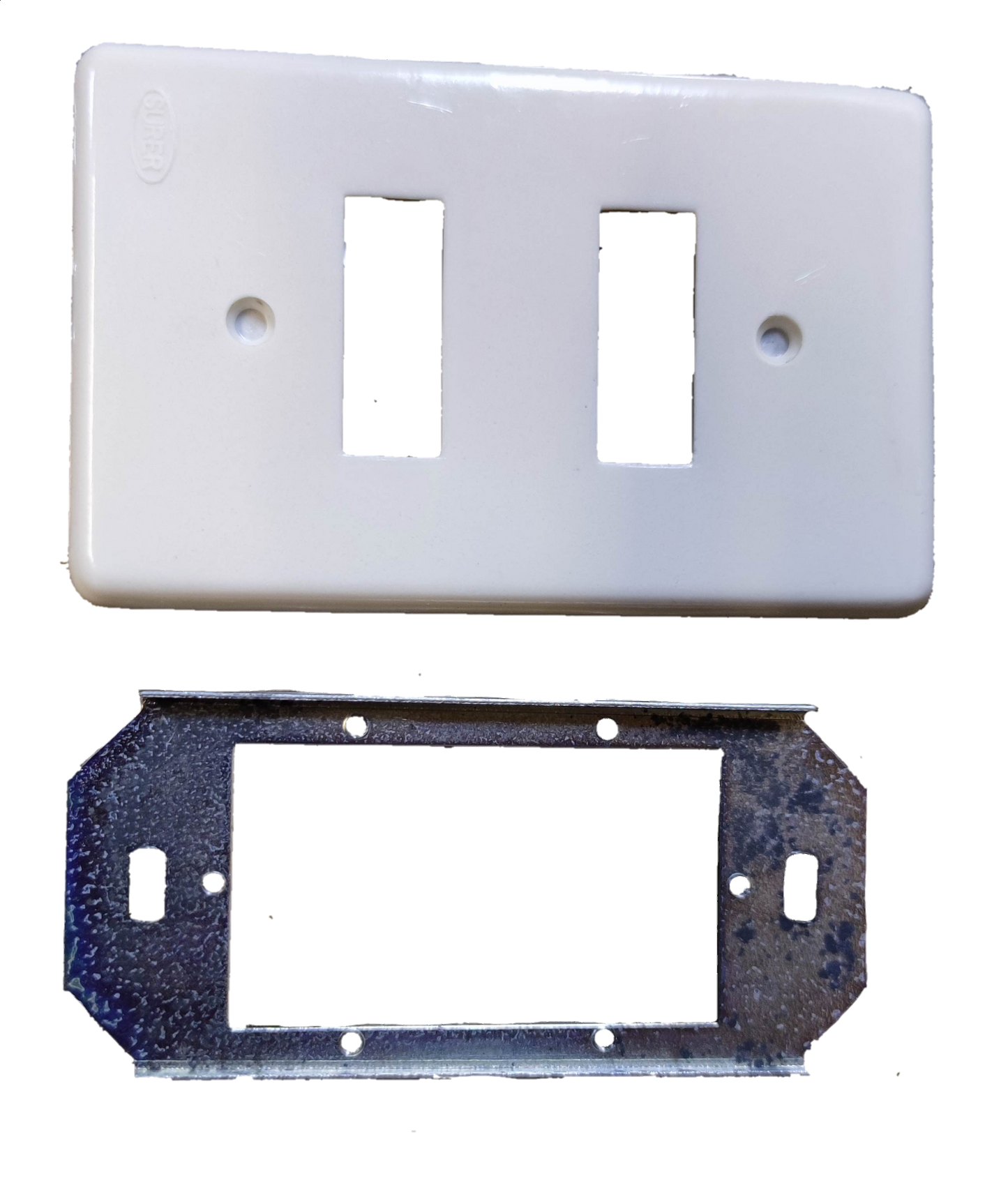 Surer 2 Gang Plate white switch cover with metal mounting bracket for electrical switches