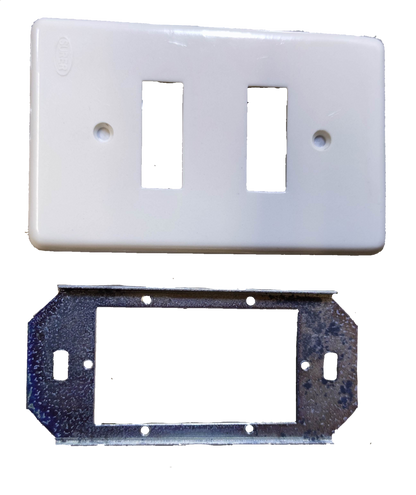 Surer 2 Gang Plate white switch cover with metal mounting bracket for electrical switches
