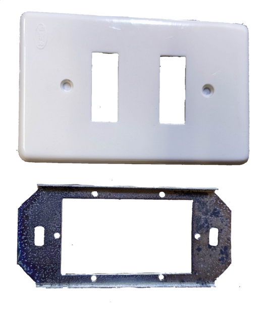 Surer 2 Gang Plate white switch cover with metal mounting bracket for electrical switches