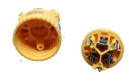 Surer Flat Pin with Ground Plug 15A 125V yellow electrical plug parts showing front and back