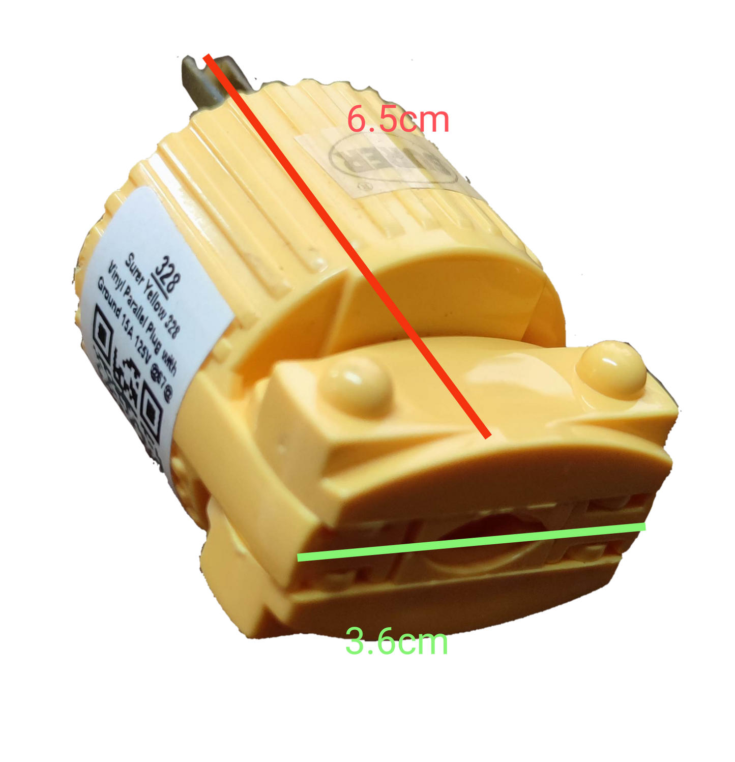 Surer Flat Pin with Ground Plug 15A 125V yellow power plug with ribbed grip and safety grounding