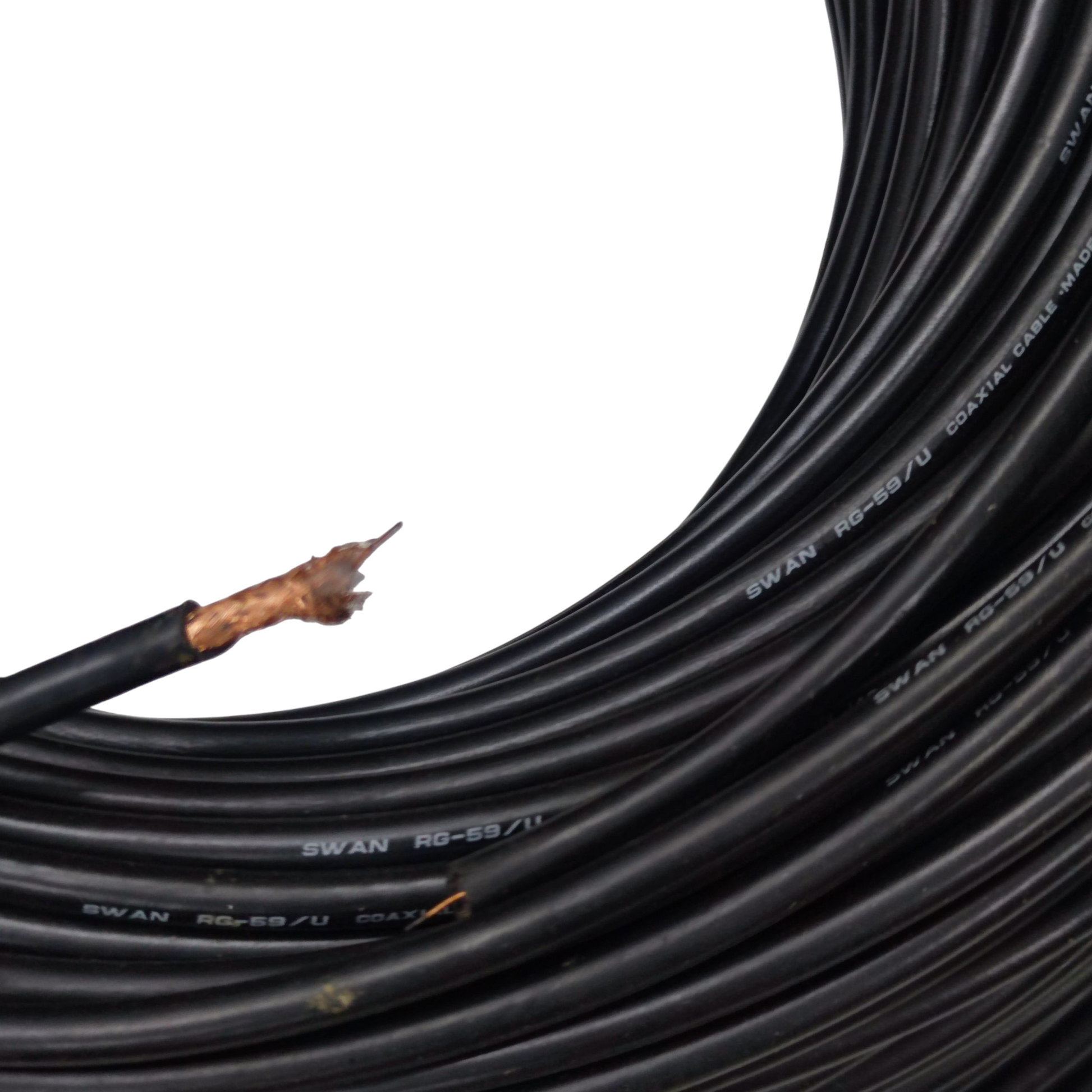 Swan RG59 coaxial cable 75 ohms in a coiled bundle for reliable video signals