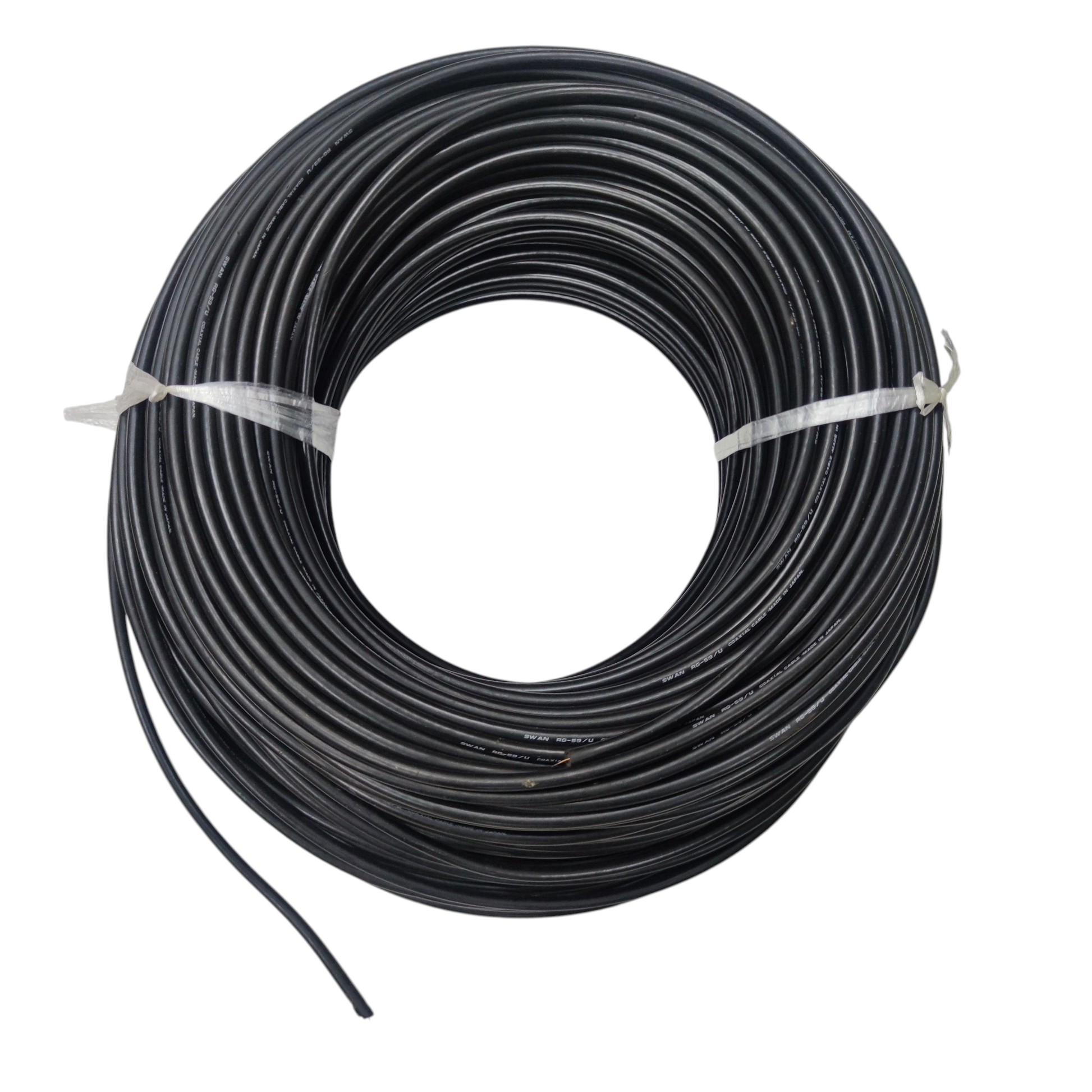 Swan RG59 coaxial cable 75 ohms in a black reel, ideal for reliable audio and video connections