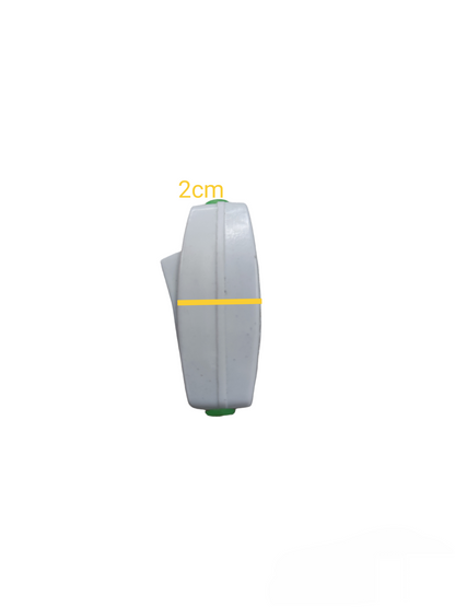 Side view of a white power plug adapter measuring 2 centimeters thickness from China