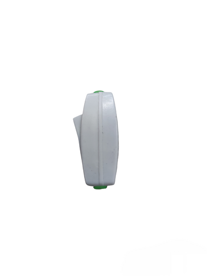 Side view of a white power switch with green accents for electrical control from China