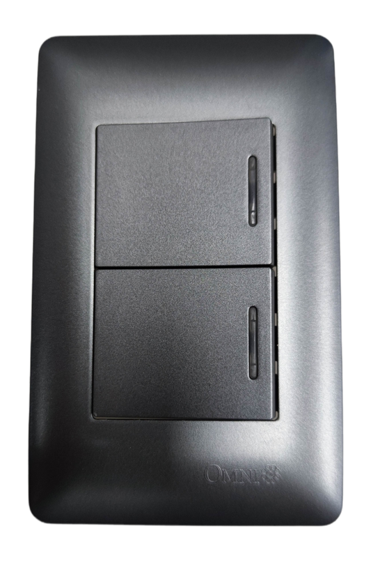 Omni 2 gang illuminated switch gunmetal gray double rocker wall switch with indicator lights