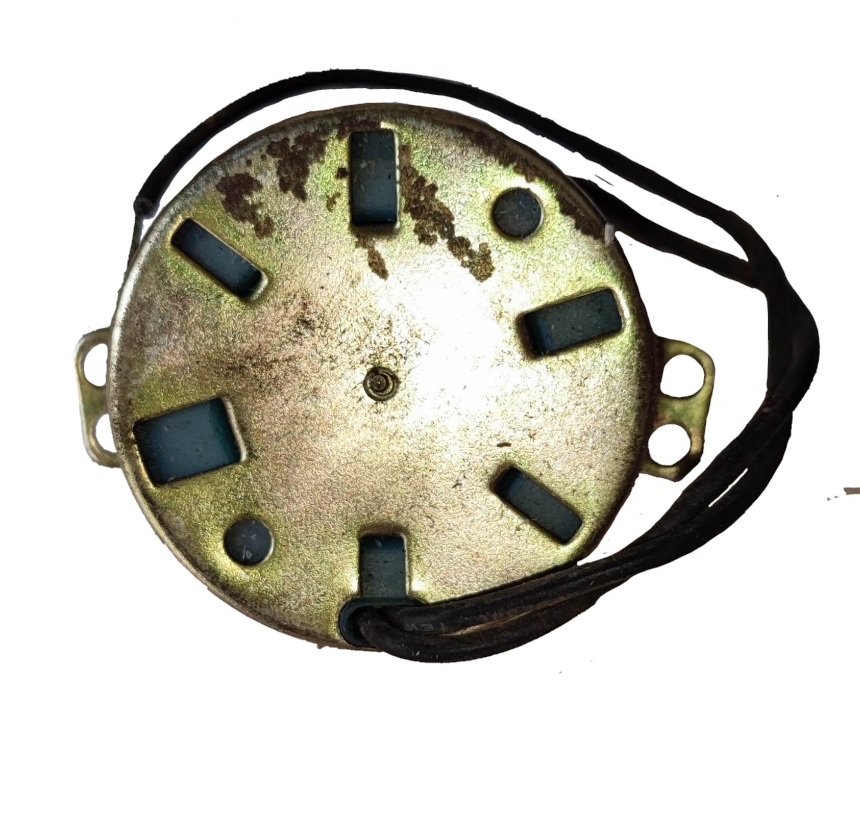 Top view of a Taiwan-made Synchronous Motor 220V with metal casing and attached wiring