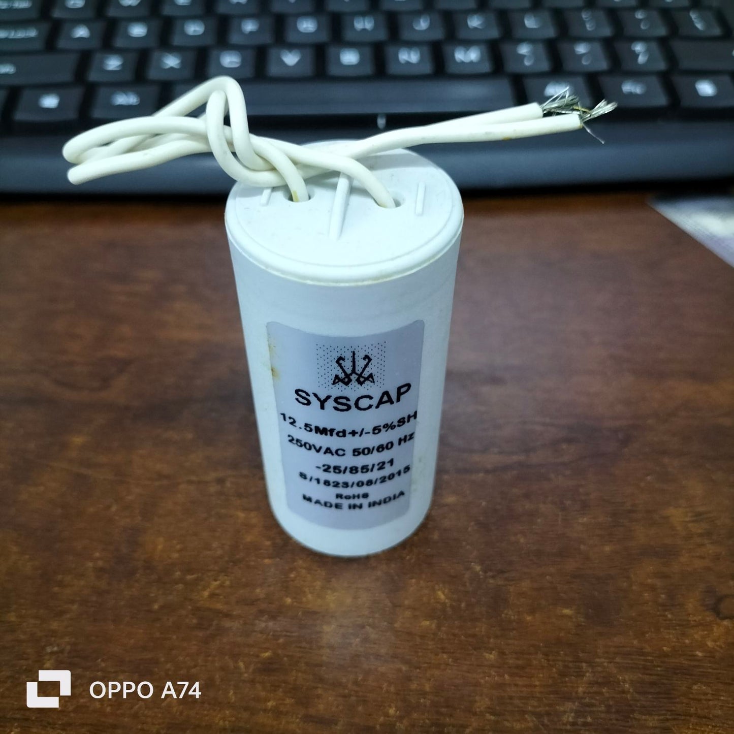 Syscap 250 VAC Running Capacitor with 12.5 Mfd specifications for electrical circuits