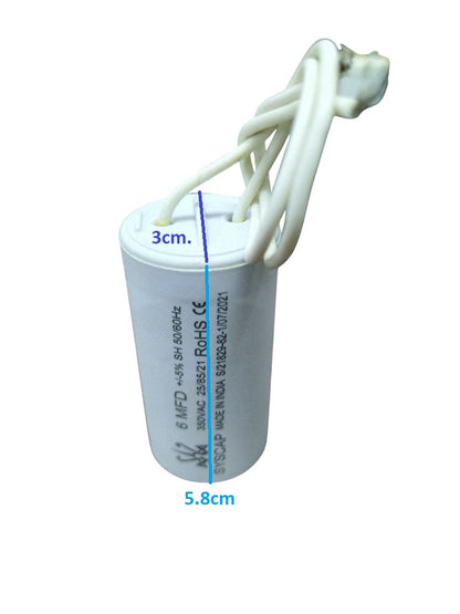 SYSCAP 350VAC Capacitor for Motors with clear labeling and wiring for easy installation