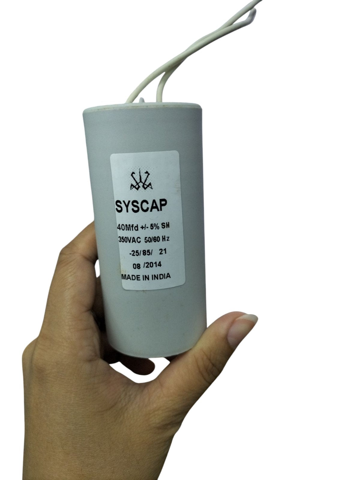 Syscap 40MFD 350 VAC Running Capacitor with wires for electrical applications