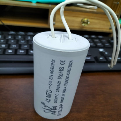 Syscap electrical motor capacitor 45 microfarads 250VAC with wiring for motor circuits