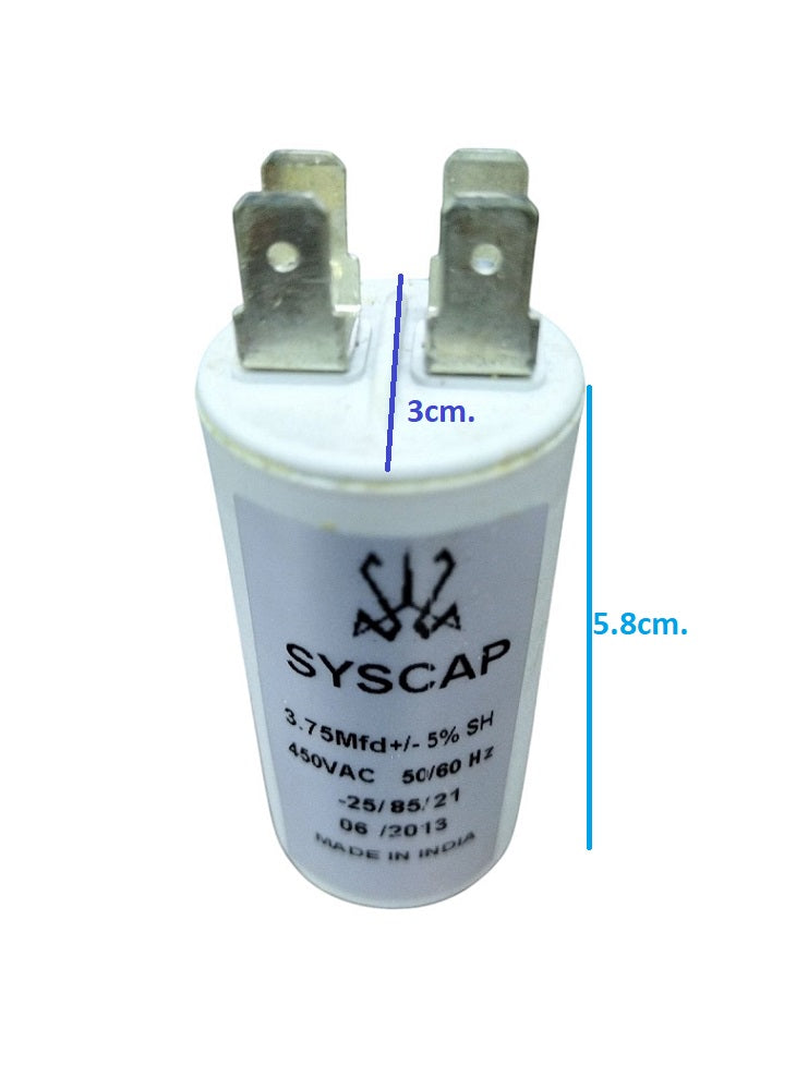 SYSCAP motor capacitor 450V AC with dimensions of 3cm and 5.8cm for electrical applications