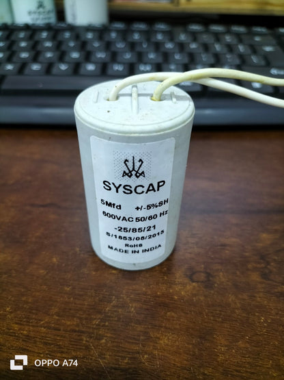 Syscap motor capacitor 5Mfd 800VAC 50 60 Hz electrical circuitry part with wires