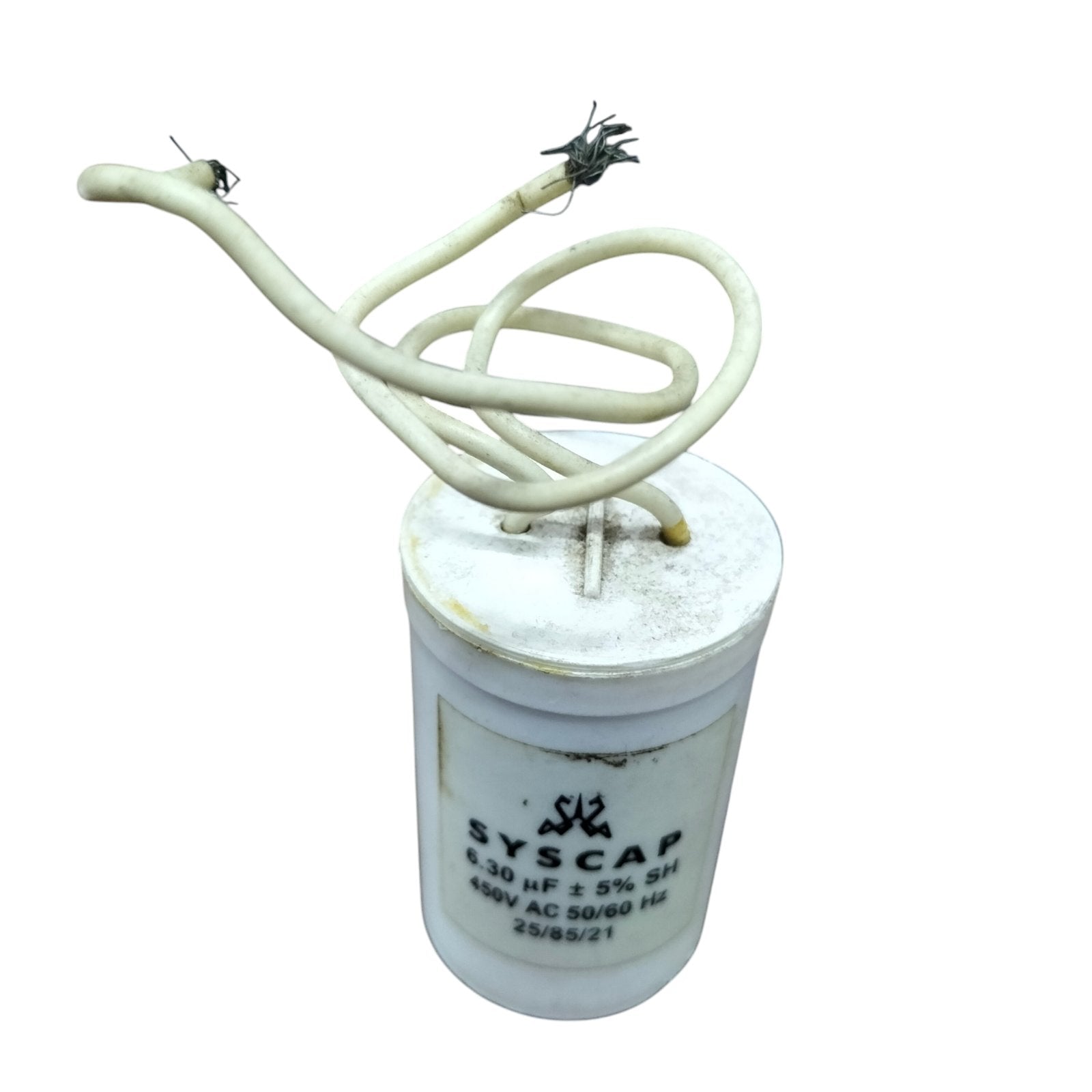 SH Motor Run Capacitor 6.30 UF 450VAC with multiple wire connections for electrical applications
