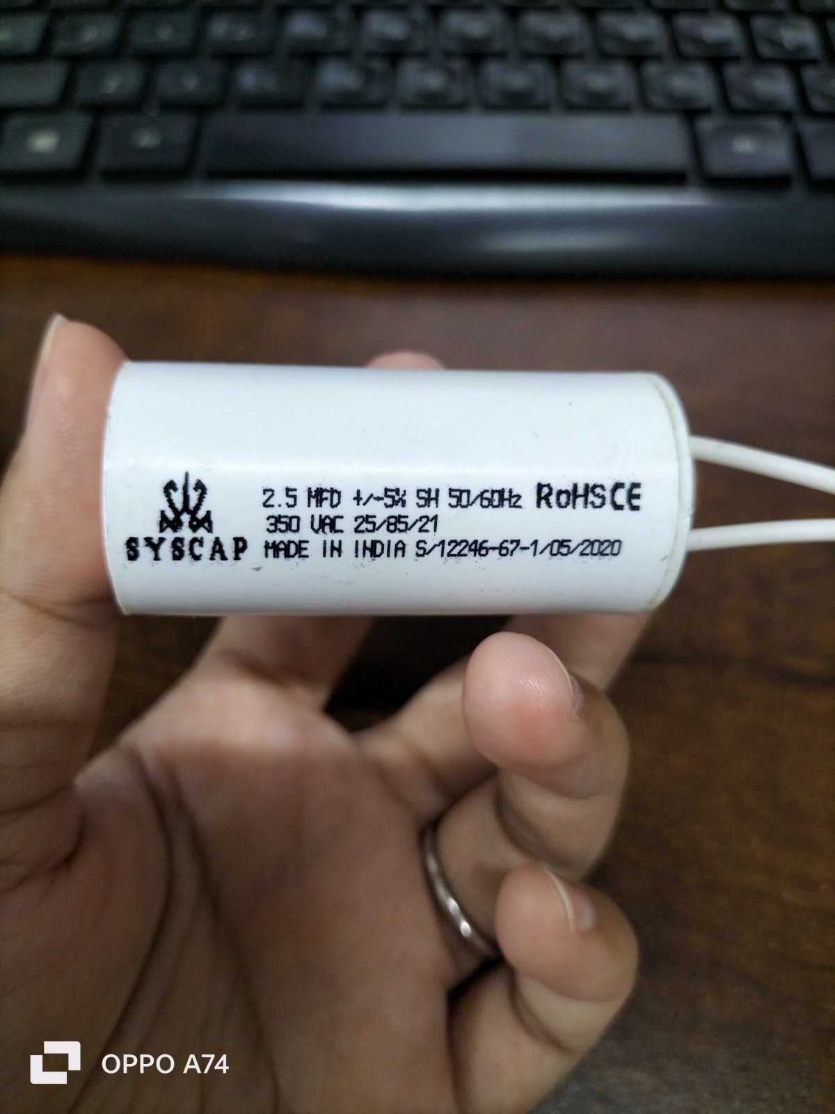 Syscap Motor Running Capacitor 2MFD with 250V rating and 2.5 MFD capacity for electrical applications