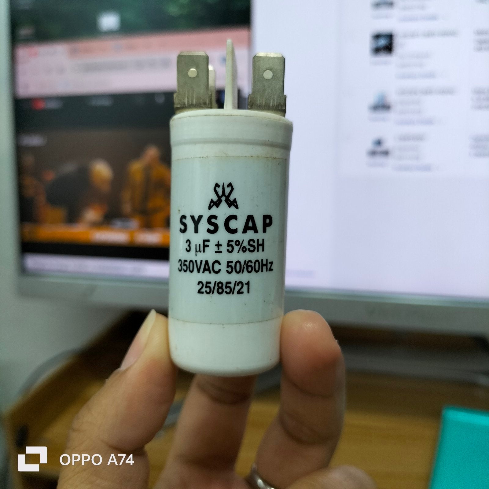 Syscap motor running capacitor 3mfd 350vac with 2 connectors for electrical applications