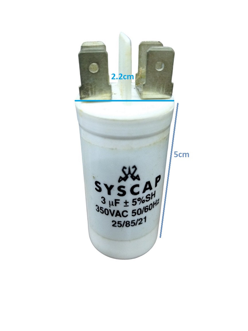 Syscap motor running capacitor 3mfd 350vac with a compact design for reliable electrical performance