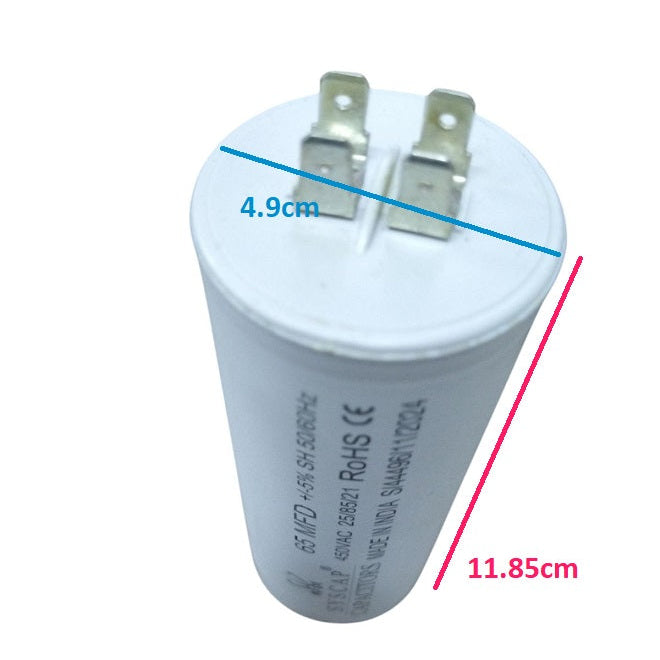 SYSCAP Motor Running Capacitor 65MFD 450V AC white cylindrical electrical component with metal terminals 1
