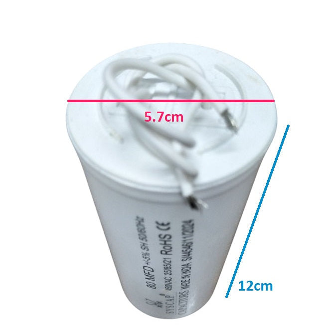 SYSCAP Motor Running Capacitor 80MFD 450V AC white cylindrical electrical component with wires