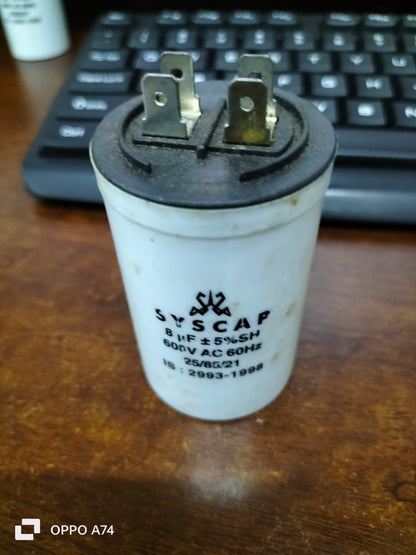 SYSCAP motor running capacitor 8MFD 600V AC cylindrical electrical component with three metal terminals