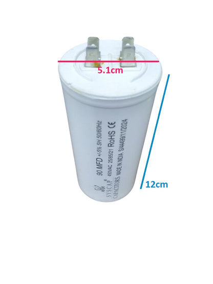 SYSCAP Motor Running Capacitor 90MFD 450V AC white cylindrical electrical component with metal terminals