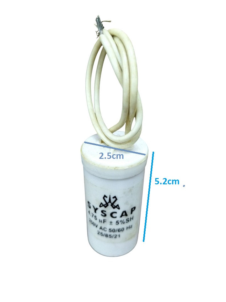 Syscap running capacitor 250V For Motor with 5.2cm height and 2.5cm diameter for reliable motor performance