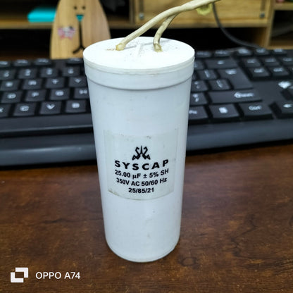 Syscap Running Capacitor 25MFD 350 VAC with 25 microfarads rating for electrical applications