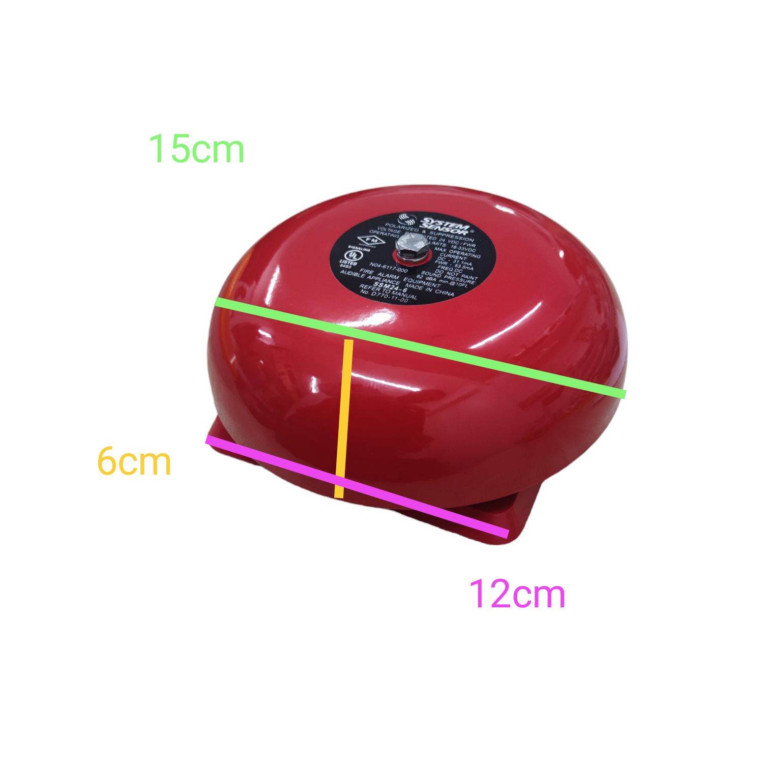 VSAIL 6 Round Bell 24V DC Polarize red door chime with dimensions for industrial use