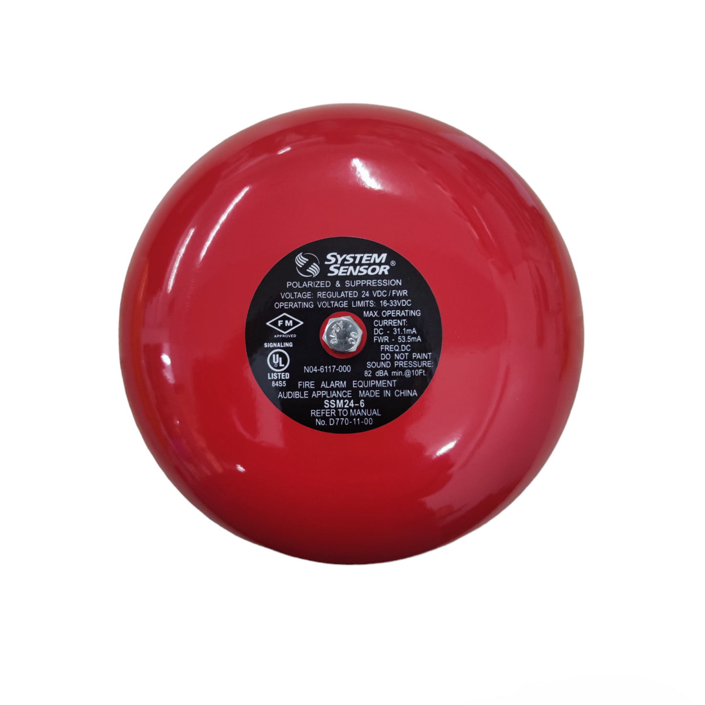 VSAIL 6" Round Bell 24V DC Polarize red door chime bell for alarm and notification systems