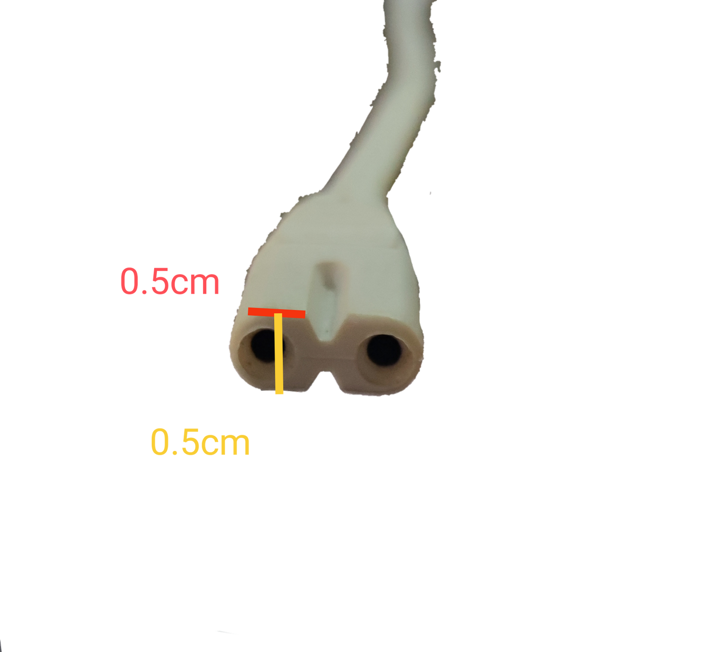 T5 AC cord connector end to end with clear dimensions for precise electrical connections