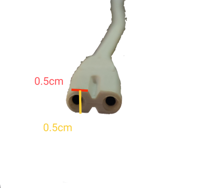T5 AC cord connector end to end with clear dimensions for precise electrical connections