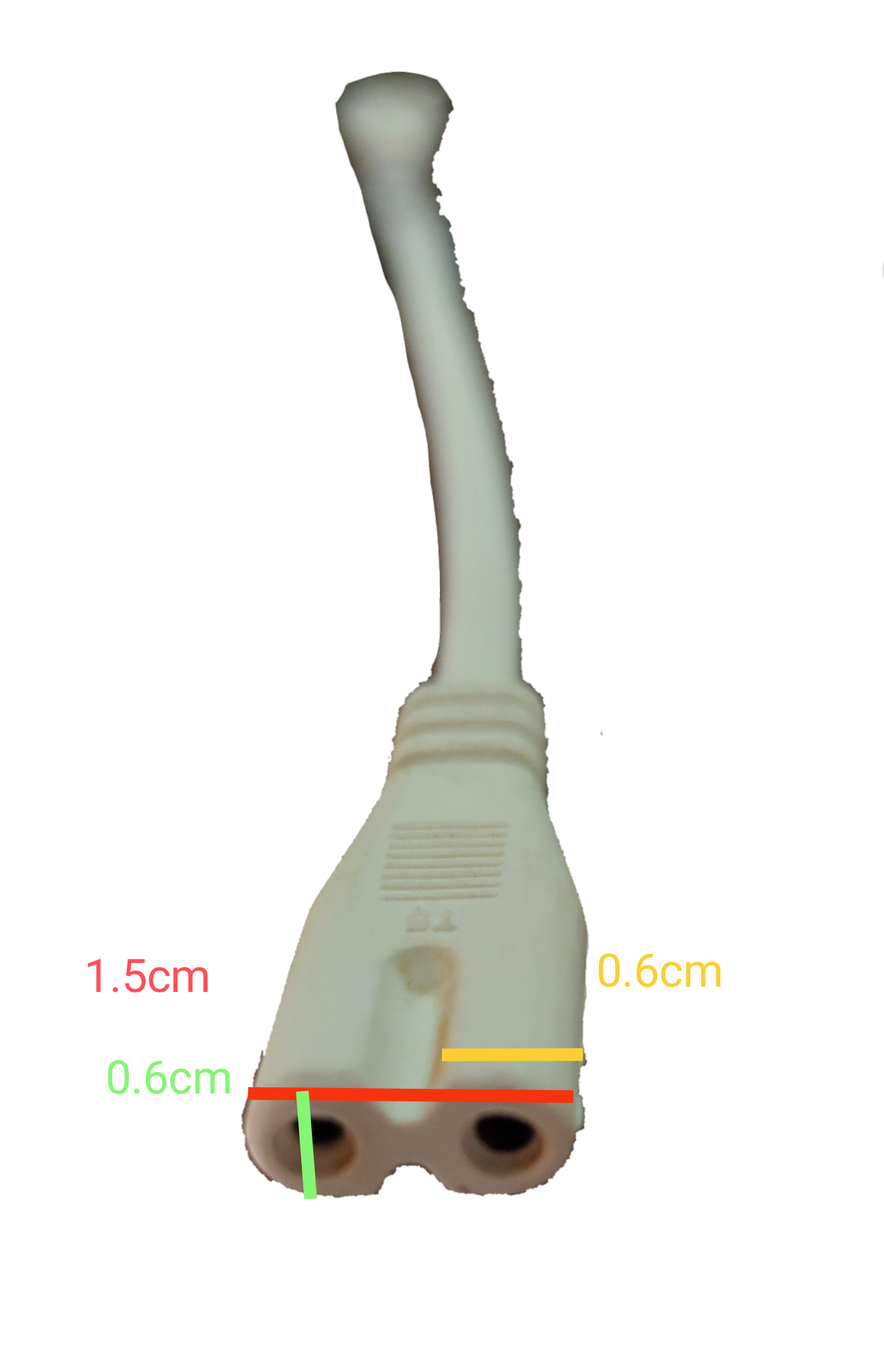 T5 AC cord connector with detailed measurements for easy reference and installation