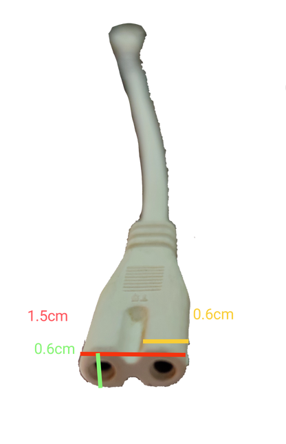 T5 AC cord connector with detailed measurements for easy reference and installation
