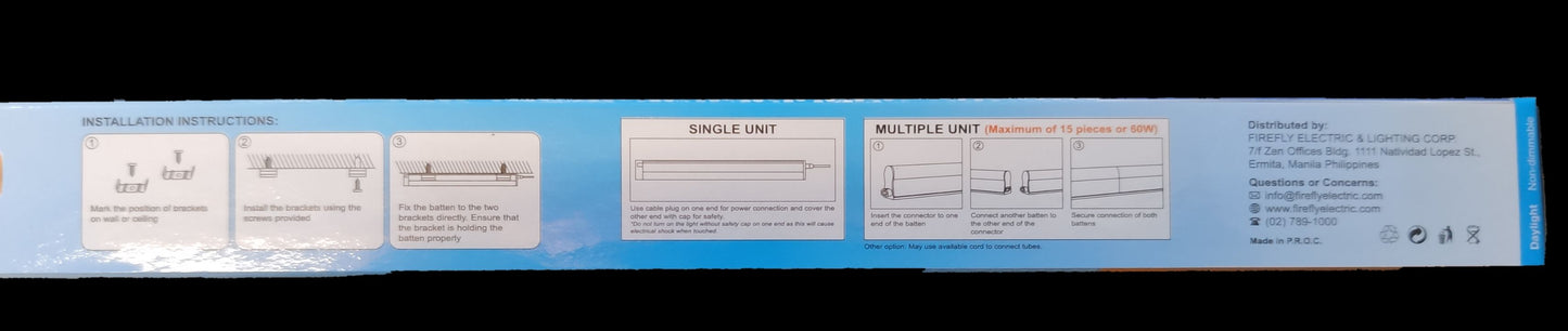 Ecolum T5 LED batten 4W 220V daylight installation instructions on packaging
