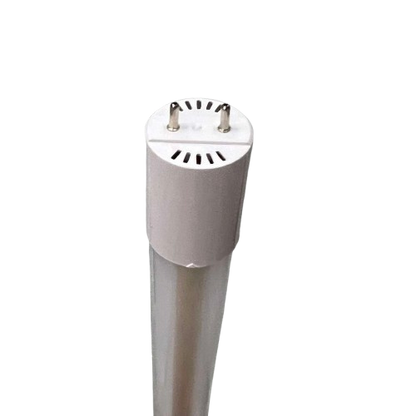 Shuta T8 LED Tube Light 18W Double Ended close-up view of one end with pins on black background