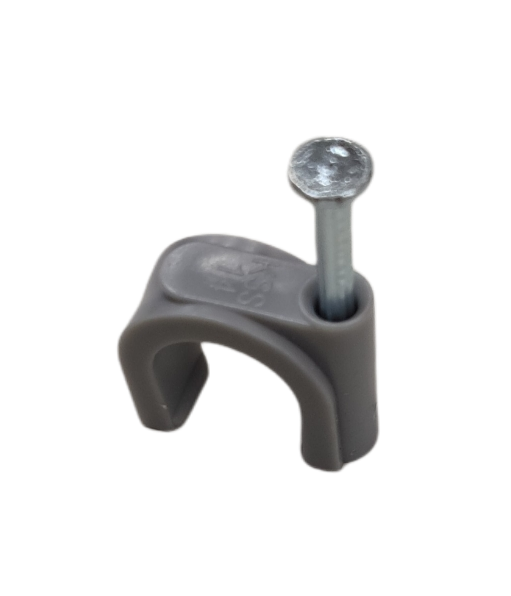 Tailee Nail Clip gray plastic cable clamp with attached silver nail for securing wires