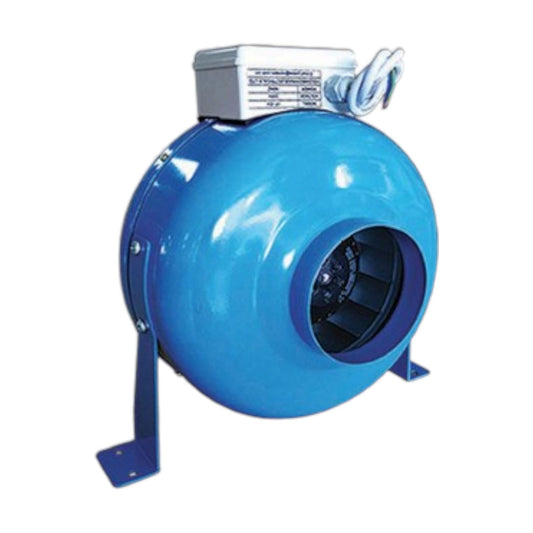 Tailee metal inline fan 220V blue round inline exhaust fan with external motor box and mounting brackets
