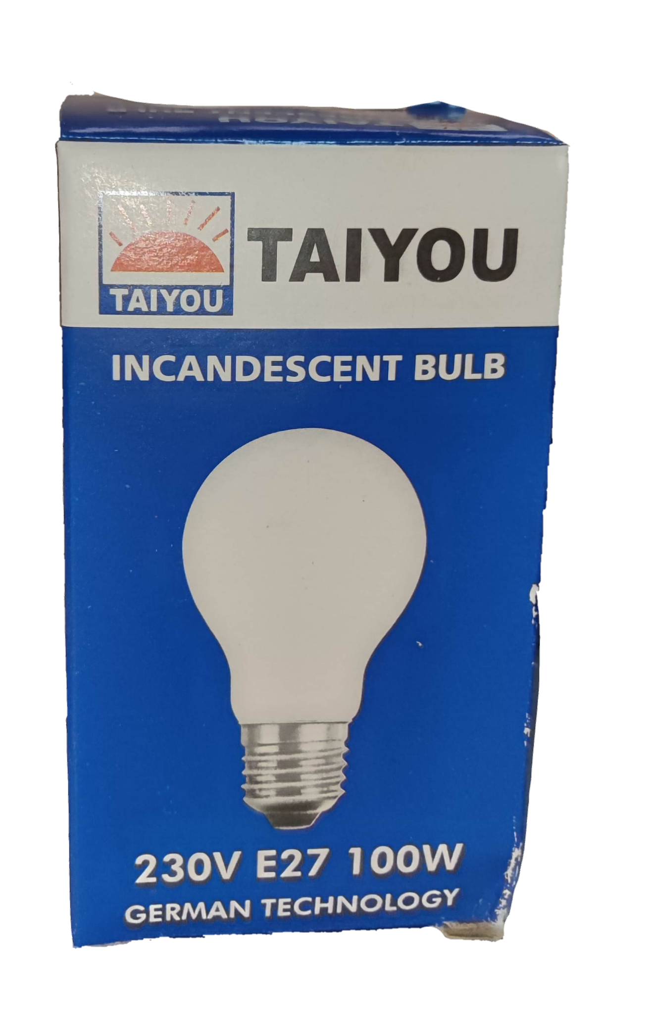 Taiyou 100W incandescent bulb in blue packaging with 230V E27 base 100W incandescent lamp E27 220V