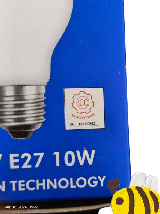 Taiyou incandescent light bulb packaging showing 10W Bulb E27 220V with silver screw base