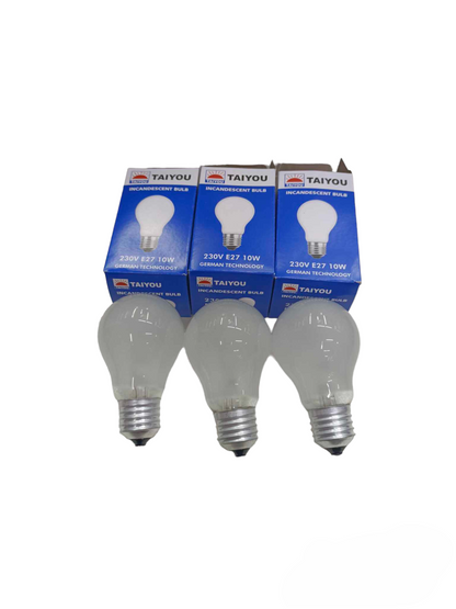 Taiyou 10W Bulb E27 220V incandescent bulbs with blue packaging and clear glass design