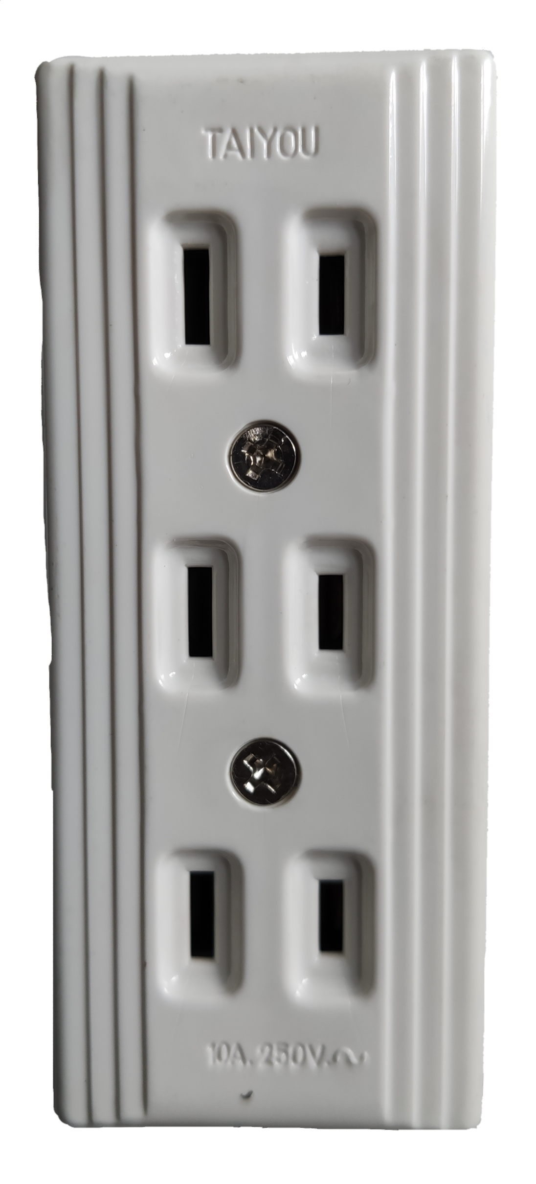 Taiyou 3 Gang Flat pin Outlet power strip with three vertical rectangular sockets in white