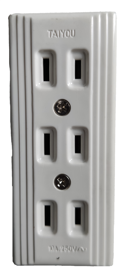 Taiyou 3 Gang Flat pin Outlet power strip with three vertical rectangular sockets in white