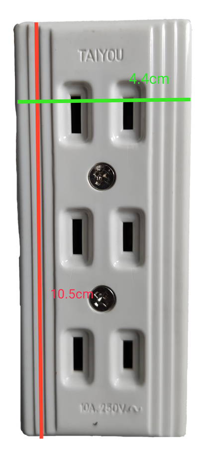 Taiyou 3 Gang Flat pin Outlet power strip with three white flat pin sockets and mounting screws