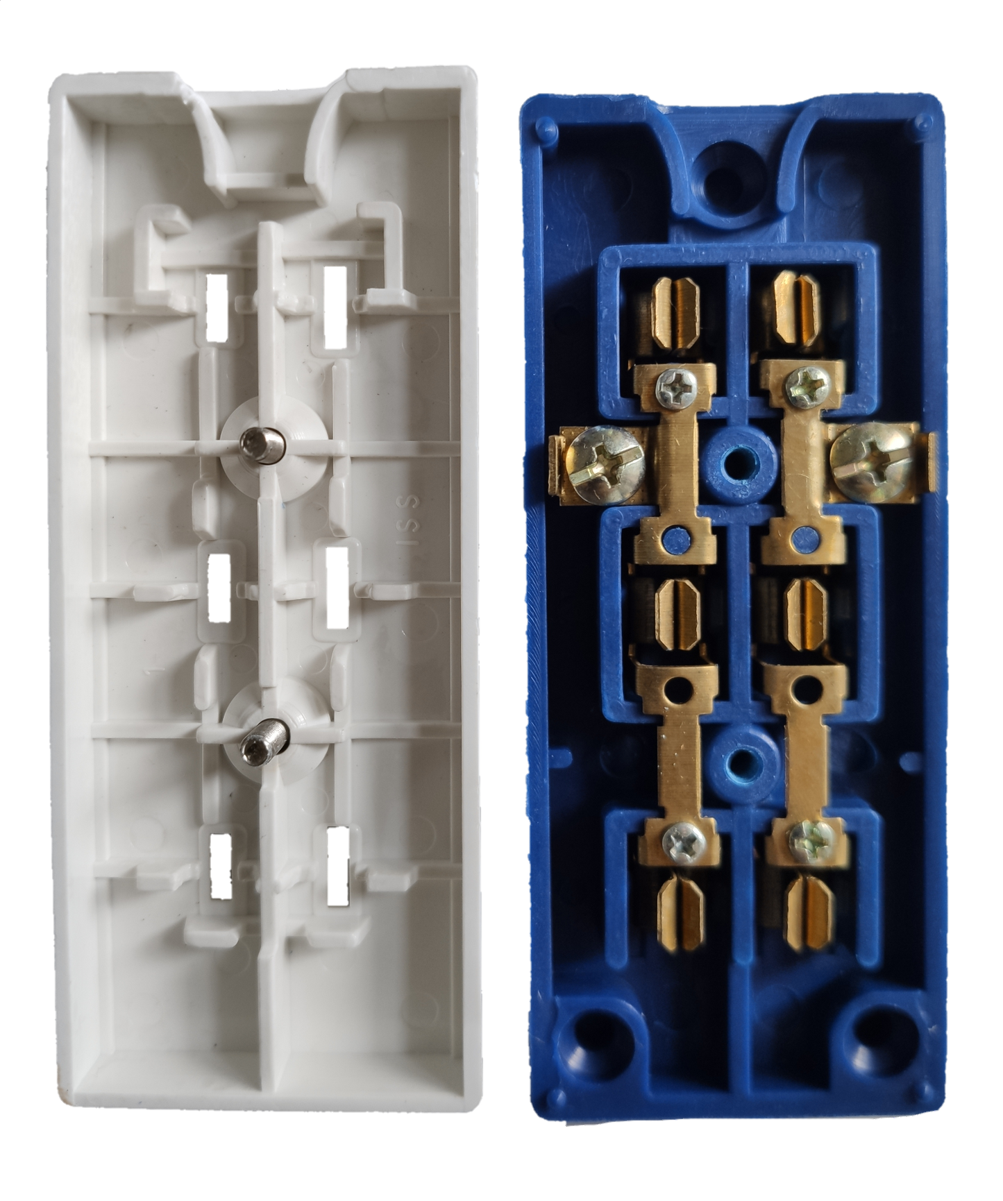 Taiyou 3 Gang Flat pin Outlet power strip internal white and blue plastic parts with metal connectors