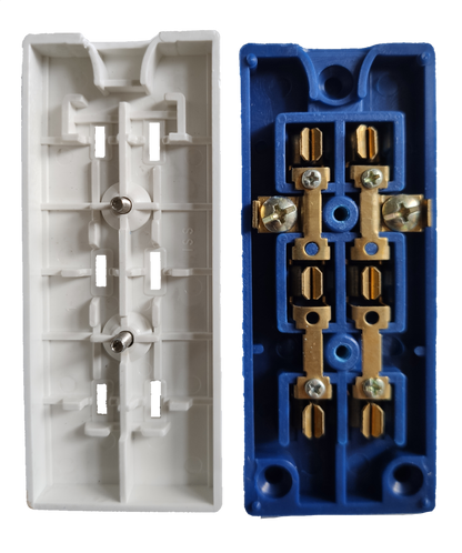 Taiyou 3 Gang Flat pin Outlet power strip internal white and blue plastic parts with metal connectors