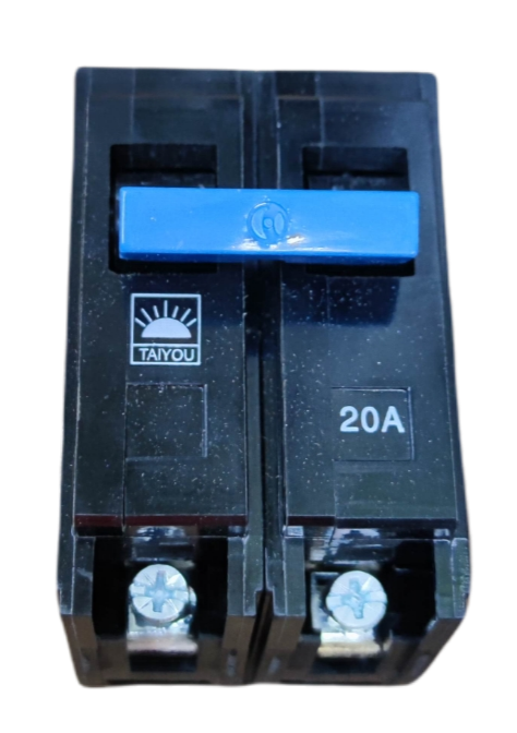 Taiyou Circuit Breaker 20A 2 Pole Plug-in with blue switch for electrical circuitry and parts
